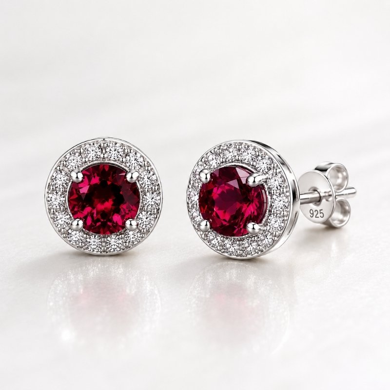Ruby Red Halo Luxe Studs