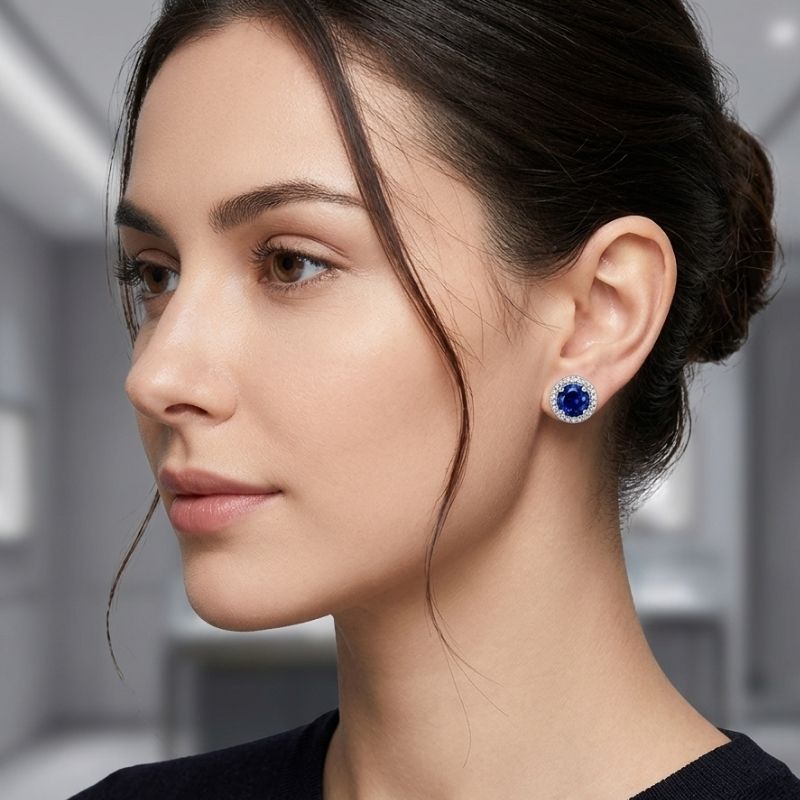 Verdant Halo Elegance Studs Blue