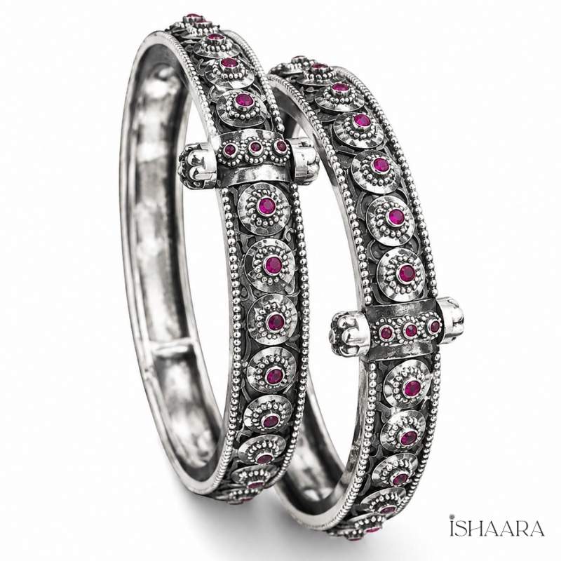 Rajwadi Ruby Oxidized Silver
