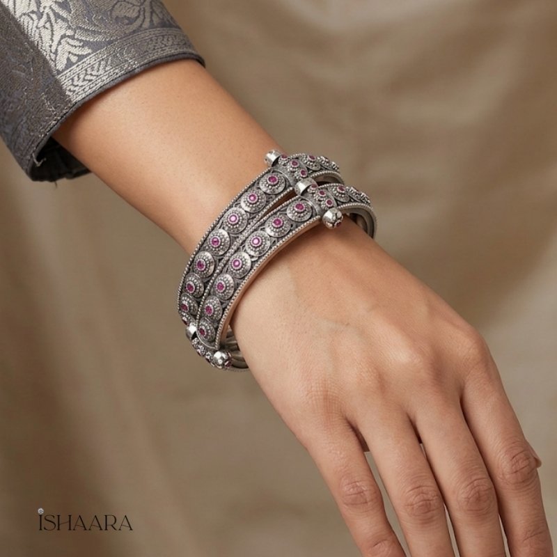 Rajwadi Ruby Oxidized Silver