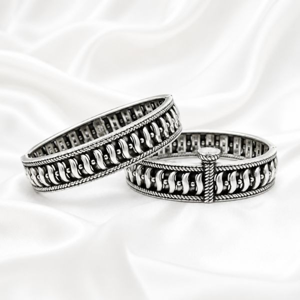 Silver Rope Hinged Bangles