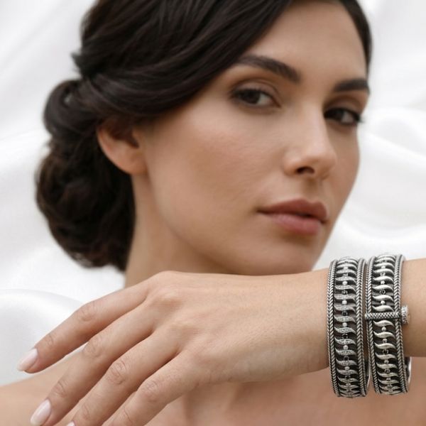 Silver Rope Hinged Bangles