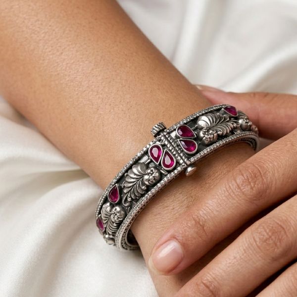 Leaf & Stone Hinged Bangles