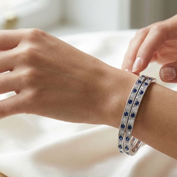 Blue Sapphire Glow Sterling Silver Bangles