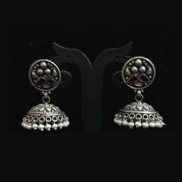Ruby Polki Silver Jhumka