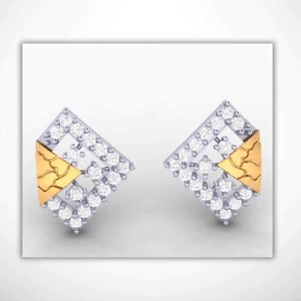 Geometric Panel Diamond Gold Stud