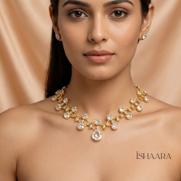 Elegant Diamond Cascade  Gold Necklace