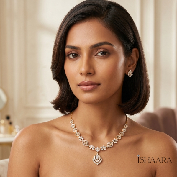 Royal Floral Drop Diamond Necklace