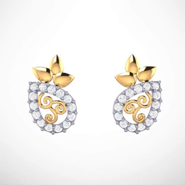 Floral Swirl Diamond Gold Stud